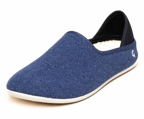 Gottstein Linen Slip-on Hausschuh für Damen & Herren - Leinenhausschuh mit Gummisohle für Drinnen & Draußen - Veganer Barfusschuh Ink Blue Mele | 41 von Gottstein