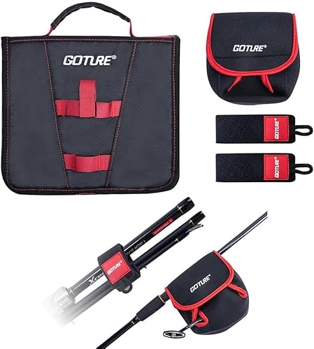 Goture 3-in-1-Vorfachtasche – Weichköderbinder, Spinnrollen-Abdeckung, 2 Rutengurte, Köder-Aufbewahrungstasche aus weichem Kunststoff mit 8 durchsichtigen PVC-Hüllen, Netztaschen, Geschenke für Männer von Goture