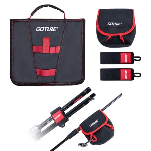 Goture 3-in-1-Vorfachtasche – Weichköderbinder, Spinnrollen-Abdeckung, 2 Rutengurte, Köder-Aufbewahrungstasche aus weichem Kunststoff mit 8 durchsichtigen PVC-Hüllen, Netztaschen, Geschenke für Männer von Goture