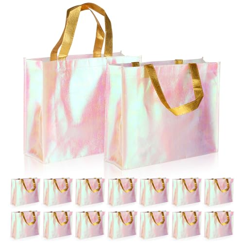 Schillernde Geschenktüten, holografische, wiederverwendbare Geschenktüten mit goldfarbenen Griffen, 33 x 12,7 x 27,9 cm, groß, schillerndes Partygeschenk für Hochzeit, Geburtstag, Urlaub, 20 Stück Schillernde Geschenktüten, holografische, wiederverwendbare Geschenktüten mit goldfarbenen Griffen, 33 x 12,7 x 27,9 cm, groß, schillerndes Partygeschenk für Hochzeit, Geburtstag, Urlaub, 20 Stück von GouZaak