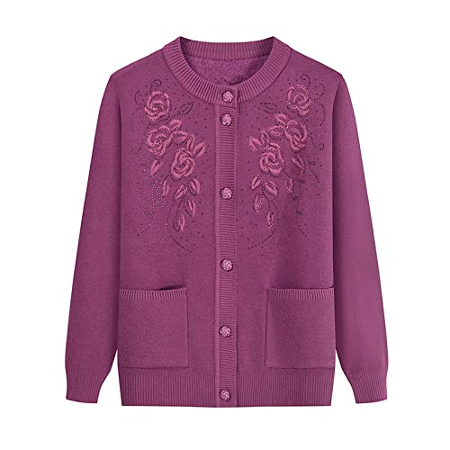Gouekst Mother's Knitted Sweaters Cardigan - Bestickte Blumen Oma Plus Samtpullover Mantel Warme Strickjacke Mittleren Alters Für Herbst-Winter-Frauen Dickes Oberteil,Lila,X,Large Gouekst Mother's Knitted Sweaters Cardigan - Bestickte Blumen Oma Plus Samtpullover Mantel Warme Strickjacke Mittleren Alters Für Herbst-Winter-Frauen Dickes Oberteil,Lila,X,Large von Gouekst