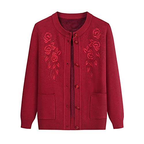 Gouekst Mother's Knitted Sweaters Cardigan - Bestickte Blumen Oma Plus Velvet Sweater Coat Warme Strickjacke Mittleren Alters Für Herbst-Winter-Frauen Dickes Oberteil,Weinrot,X,Large Gouekst Mother's Knitted Sweaters Cardigan - Bestickte Blumen Oma Plus Velvet Sweater Coat Warme Strickjacke Mittleren Alters Für Herbst-Winter-Frauen Dickes Oberteil,Weinrot,X,Large von Gouekst