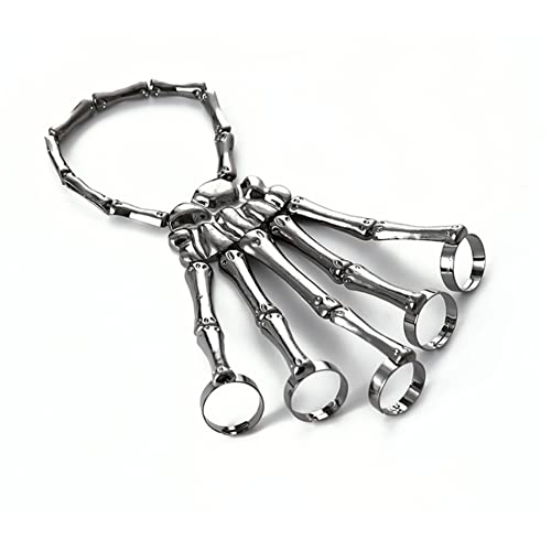 Goufride 1 Stück Skeleton Hand Bone Vielseitiges Fünf-Finger-Ring-Armband Verstellbare -Kette Punk von Goufride