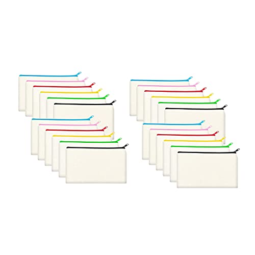 Goufride 24 Pack Blank Segeltuch Make-Up Tasche,Massen Kosmetik mit Mehr Farbigem ReißVerschluss von Goufride