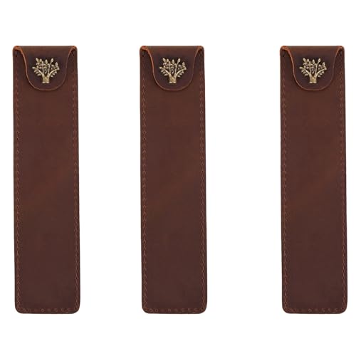 Goufride 3X Echtes Leder Federbeutel Halter Single Pencil Bag Federtasche mit Druckknopf für Rollerball Fountain Ballpoint Pen-Brown von Goufride