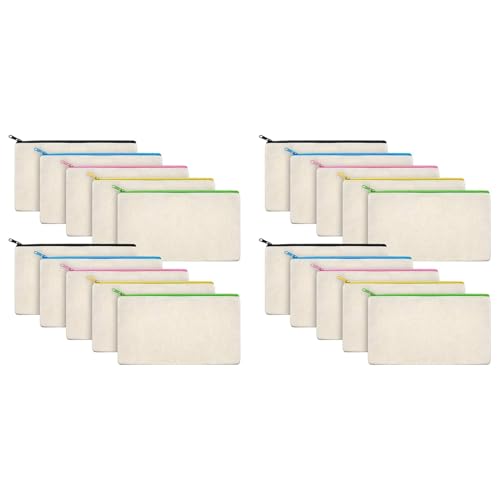 Goufride 40 StüCk Leinwand Makeup Leinwand Reiß Verschluss Beutel Bleistiftetui DIY Bastel für Reisen DIY Bastel Schule Bunter Reiß Verschluss von Goufride