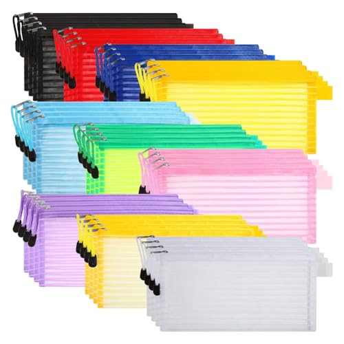 Goufride 40er-Pack Netzbeutel mit Reißverschluss in 10 Farben, Bleistifttasche, Mehrzweck-Reisetaschen für Bürobedarf auf Reisen von Goufride