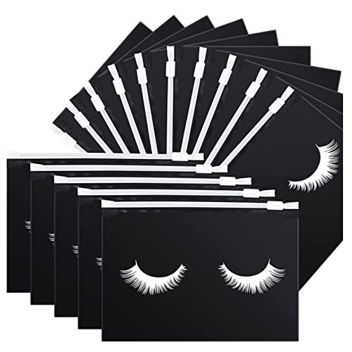 Goufride 50 StüCk Wimperntaschen Wimperntaschen für die Nachsorge Wimpern Make-Up mit ReißVerschluss für Frauen (Schwarz 6X4) von Goufride
