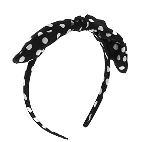 Goufride SchöNe Kaninchen Ohr Polka Dot Bowknot Bow Design Stirnband Kopf Wickeln-Schwarz von Goufride