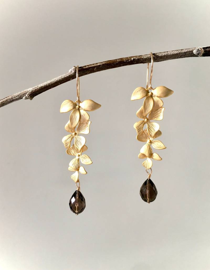 Rauchquarz 14K Gold Filled Ohrringe | Orchidee Blume Edelstein Blumen Blumenkaskade Rauchquarz 14K Gold Filled Ohrringe | Orchidee Blume Edelstein Blumen Blumenkaskade von GoumareJewelry