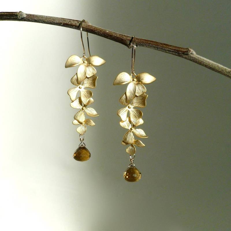 Whisky Quarz 14K Gold Filled Ohrringe | Edelstein Blumen Braune Whisky Quarz 14K Gold Filled Ohrringe | Edelstein Blumen Braune von GoumareJewelry