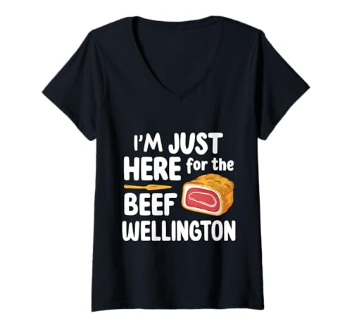 Damen Ich Bin nur wegen dem Rindfleisch Hier, das Wellington Filet Mignon Meinte T-Shirt mit V-Ausschnitt Damen Ich Bin nur wegen dem Rindfleisch Hier, das Wellington Filet Mignon Meinte T-Shirt mit V-Ausschnitt von Gourmet Cravings Collective