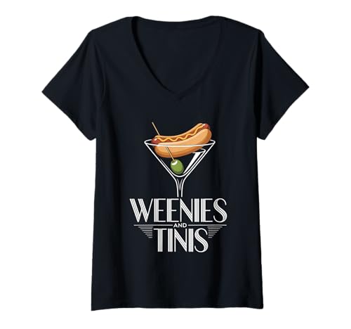 Damen Weenies and Tinis Hotdog Martini Party Wortspiel - T-Shirt mit V-Ausschnitt Damen Weenies and Tinis Hotdog Martini Party Wortspiel - T-Shirt mit V-Ausschnitt von Gourmet Gag Cocktail Humor