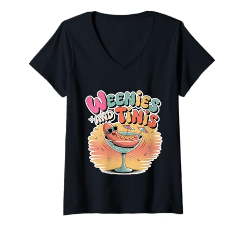 Damen Weenies and Tinis Hotdog Martini Party Wortspiel - T-Shirt mit V-Ausschnitt Damen Weenies and Tinis Hotdog Martini Party Wortspiel - T-Shirt mit V-Ausschnitt von Gourmet Gag Cocktail Humor