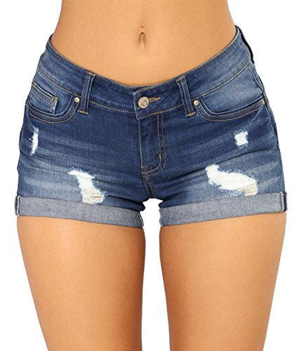 Govc Damen beiläufiger Sommer der mittleren Taille dehnbar Denim Jeans Shorts junior Kurze Jeans klein dunkelblau von Govc