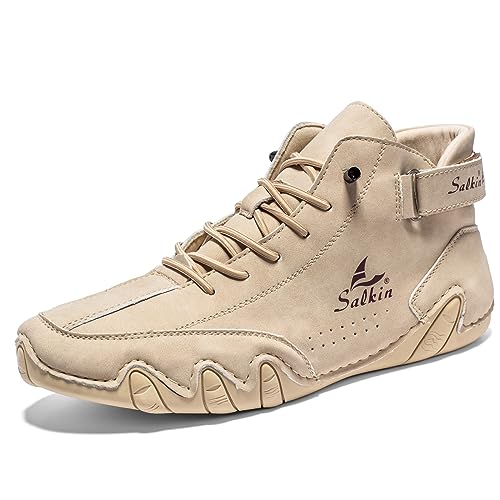 Herren Mode Sneakers Schuh Komfort Casual Oxfords Mid-Top Ankle Boot Leder Wanderschuhe für Männer, aprikose, 42.5 EU von Govicta