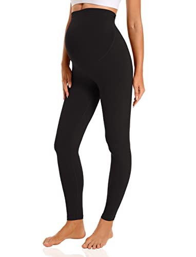 Gowjog Damen Umstandsleggings High Waist Schwangerschaftsleggings Blickdichte Umstandsleggings Stretch Lang Umstandsmode Leggings für Schwangere (Schwarz,S) von Gowjog