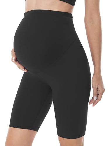 Gowjog Kurze Umstandsleggings für Schwangere mit Taschen Hohe Taille Blickdichte Kurze Schwangerschaftsleggings Schwangerschaft Kurze Leggings (Schwarz,L) von Gowjog