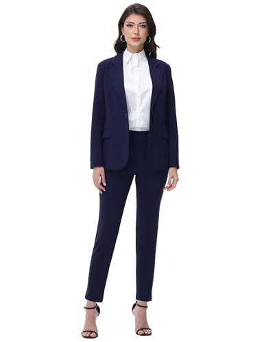Gowjog Hosenanzüge für Damen Business Modern Slim Fit Anzug Set Langarm Elegant Blazer Mit Outfit für Office (Marineblau,M) von Gowjog
