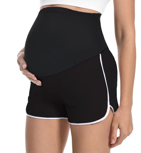 Gowjog Damen Kurz Umstandsshorts Kurze Schwangerschaftshose Umstandssportshorts Casual Sommer Schwangerschaft Shorts Kurz Umstandshose Yogahsoe Laufshorts (Schwarz,XL) von Gowjog