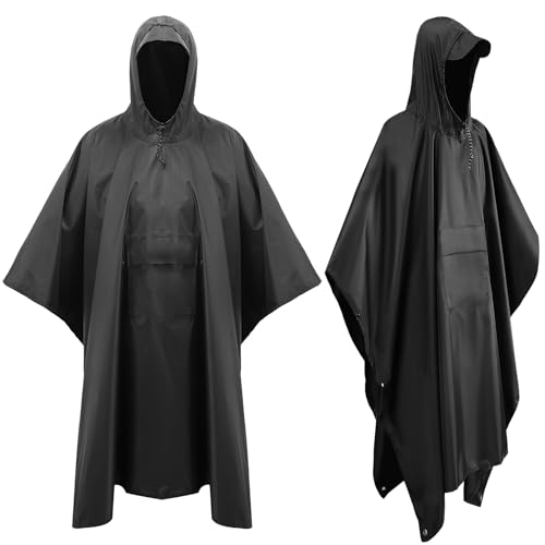 Gowkeey Regenjacke Regenponcho für Erwachsene, wiederverwendbarer Regenponcho für Erwachsene, Regencape mit Kapuze 3 in 1 Multifunktional Atmungsaktiv Regenjacke Herren & Damen von Gowkeey