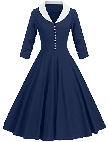 GownTown Damen 1950er Jahre Cape Collar Vintage Swing Stretchy Kleider, Dunkelblau (10), XX-Large von GownTown