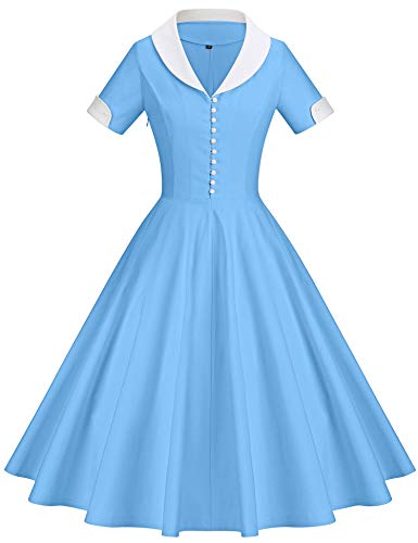 GownTown Damen 1950er Jahre Cape Kragen Vintage Swing Stretchy Kleider, Hellblau, X-Groß von GownTown