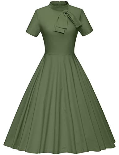 GownTown Damen 1950er Jahre Vintage Kleider Fit & Flare Kleider Audrey Hepburn Kleid mit Tasche, Army Grün, X-Groß von GownTown