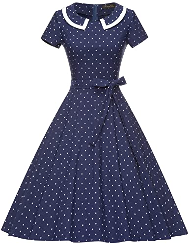 GownTown Damen Kleider 1950er Vintage Swing Stretch Kleider - Blau - Groß von GownTown