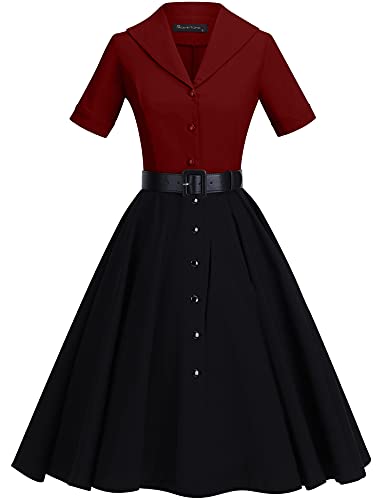 GownTown Damen splicing swing-kleid-partei-picknick-cocktailkleid Dark Rot&Schwarz Small von GownTown