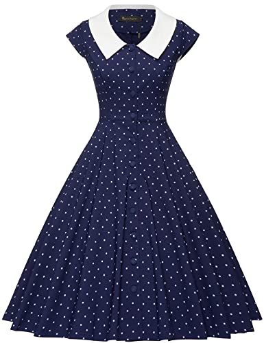 GownTown Vintage Dresses Fit & Flare Hemdkleid Cocktailkleid mit Taschen, Punkt, X-Groß von GownTown