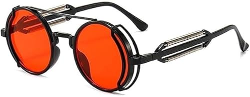 Steampunk Sonnenbrille Retro Herren Runde Brillen Neue Vintage Damen UV400 Gothic Mode Punk Style Sonnenbrille von Gowxs