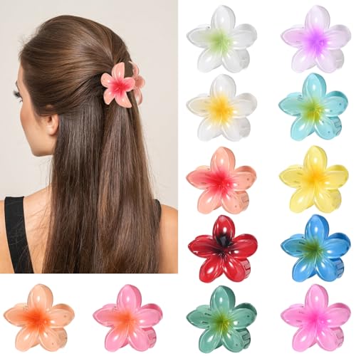 8.4x8.4cm 12 Stück Hawaiian Plumeria Haarschmuck - große Krallenclips für dickes und dünnes Haar, tropische Strand-Haarclips für Frauen und Mädchen von Goxeon