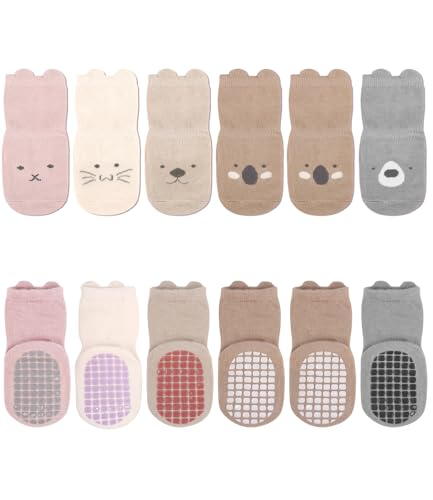 Goxiry Rutschfeste Socken Kinder 6 Paar Stoppersocken Mädchen Jungen Süße Anti Rutsch Socken für Säuglinge Kleinkinder und Kinder (1-3 Jahre alt) von Goxiry