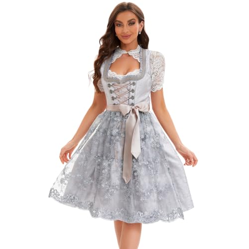 Goxozzy Dirndl Damen,Dirndl für Damen,Frauen Dirndel Oktoberfest Kostüme Traditionelles Deutsches Kleid 60cm German Dress (Den grauen, 38) von Goxozzy