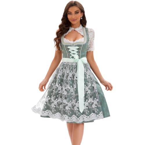 Goxozzy Dirndl Damen,Dirndl für Damen,Frauen Dirndel Oktoberfest Kostüme Traditionelles Deutsches Kleid 60cm German Dress (Grün, 36) von Goxozzy