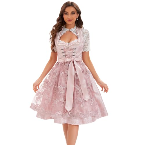 Goxozzy Dirndl Damen,Dirndl für Damen,Frauen Dirndel Oktoberfest Kostüme Traditionelles Deutsches Kleid 60cm German Dress (Rosa, 40) von Goxozzy