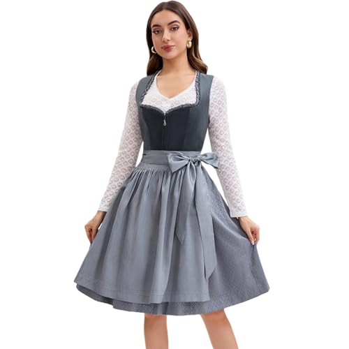Goxozzy Dirndl Damen Midi aus Samt Mit Dirndlschürze für das Oktoberfest Lang Trachtenrock Größen 34-44 Länge 60cm Dunkelgrau(DE/NL/SE/PL, Numerisch, 34, Regular, Regular, Dunkelgrau) von Goxozzy