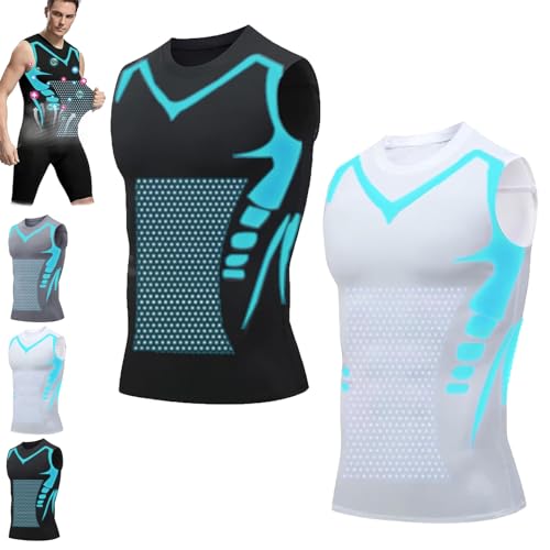 Aktivheld Abnehmweste, Vitalvest Abnehmweste, Vitalvest Slimming Vest, 2024 New Version Ionic Shaping Vest For Men (Black Blue+White Blue, XXL) von Gqiwub