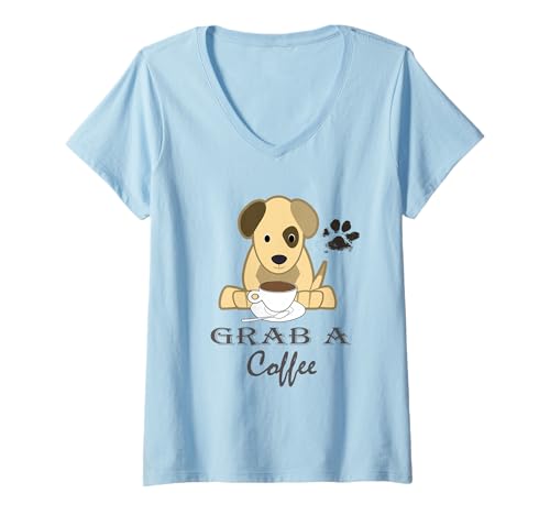 Damen Schnappen Sie Sich einen Kaffee Kaffee Liebhaber Espresso Latte T-Shirt mit V-Ausschnitt Damen Schnappen Sie Sich einen Kaffee Kaffee Liebhaber Espresso Latte T-Shirt mit V-Ausschnitt von Grab A Coffee