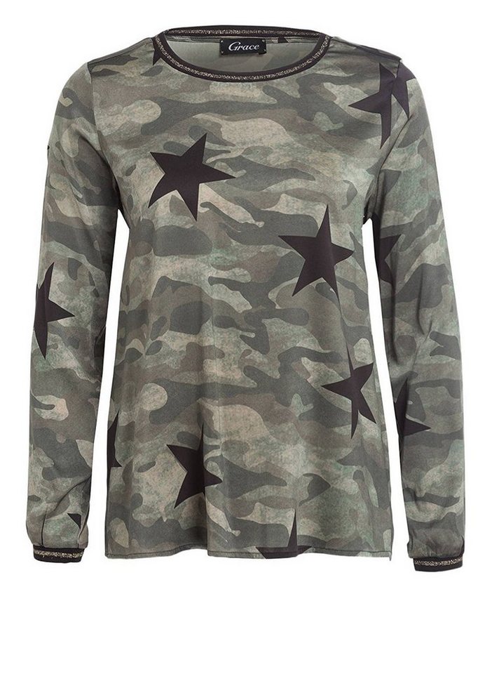 Grace Fashion Langarmshirt Seidenshirt Camouflage Camouflage mit Sternen Print Grace Fashion Langarmshirt Seidenshirt Camouflage Camouflage mit Sternen Print von Grace Fashion