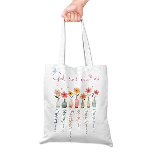 Grace Yonks Tragetasche aus Segeltuch mit Aufschrift "God Says You Are Cute", Bibel-Tragetasche für Damen, mit Schrift und Blumen, christliches Geschenk für Kirche, Bibel oder Andachten, 40,6 x 35,6 Grace Yonks Tragetasche aus Segeltuch mit Aufschrift "God Says You Are Cute", Bibel-Tragetasche für Damen, mit Schrift und Blumen, christliches Geschenk für Kirche, Bibel oder Andachten, 40,6 x 35,6 von Grace Yonks