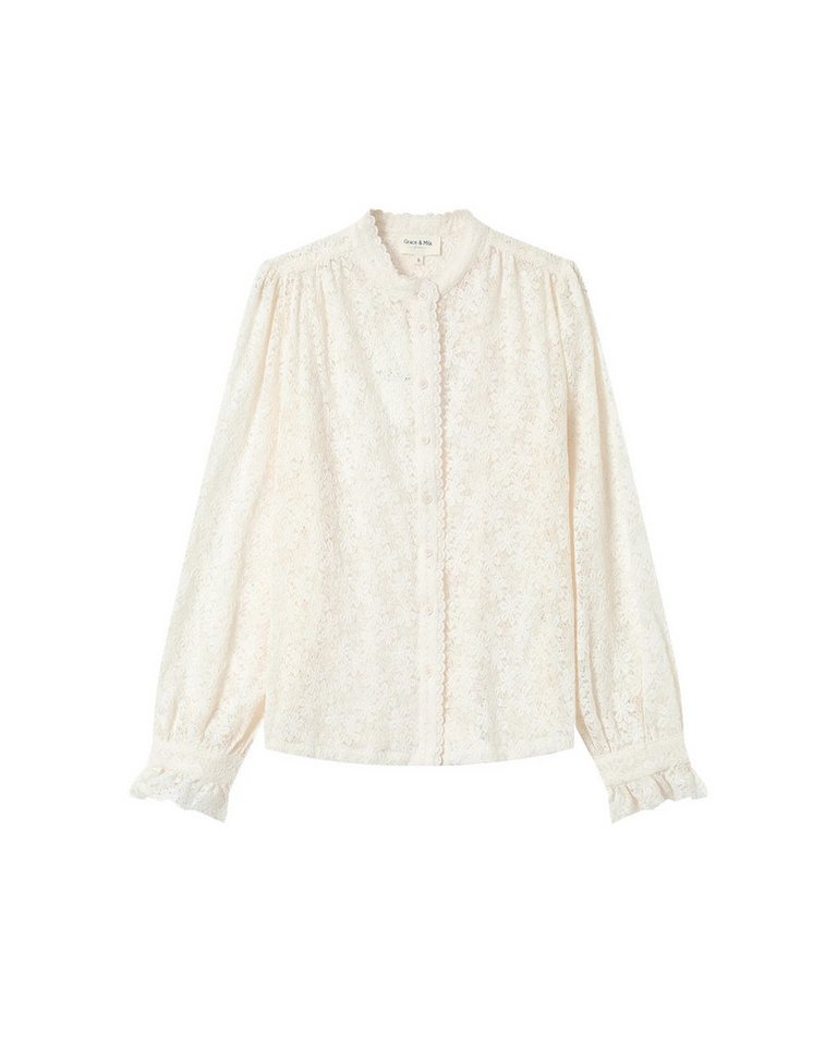 Grace & Mila Langarmbluse – Damen Spitzenbluse – elegante Bluse mit Knopfleiste – Langarmb von Grace & Mila