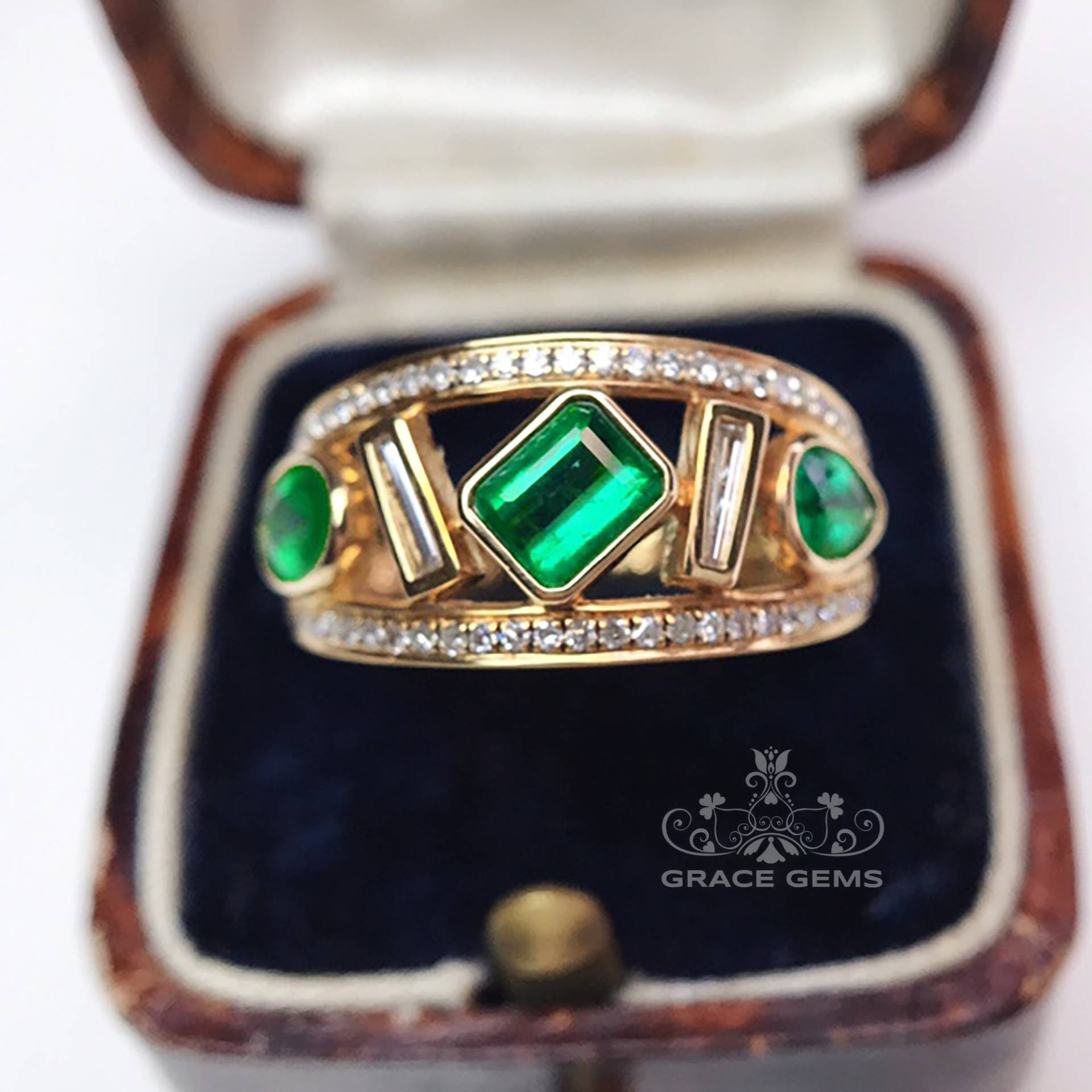 18K Gold Multi-stein Diamant Smaragd Ring/Echte Zertifizierte Cluster Verlobungs Ehering Handamde Vintage Antike Versprechen Frauen Band von GraceGemsUS