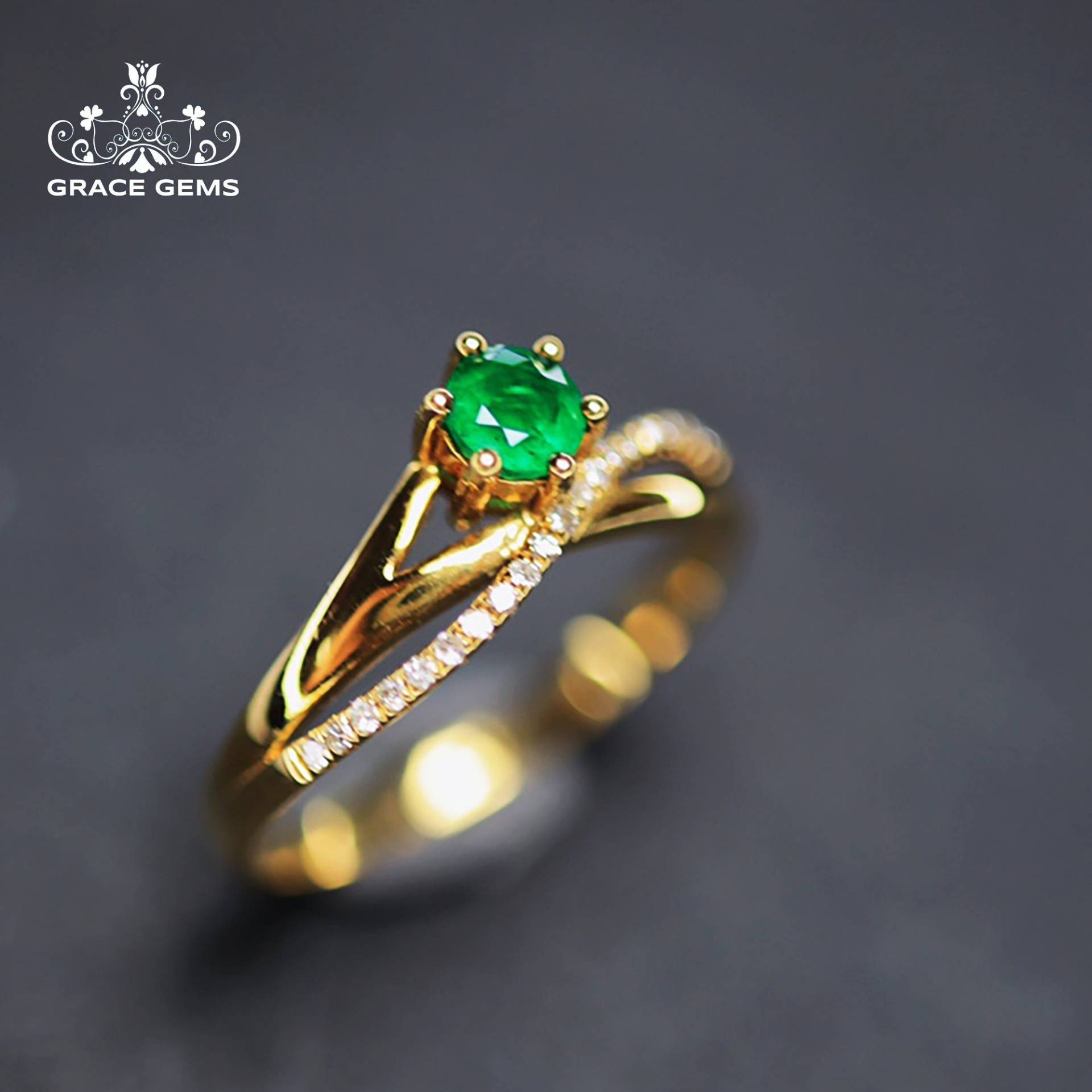 18K Unbehandelter Natürlicher Smaragd Ring/Halbe Ewigkeit Verlobungsring/Unique Designer Ring Für Frauen/Vintage Antike Handgemachte Braut Set von GraceGemsUS