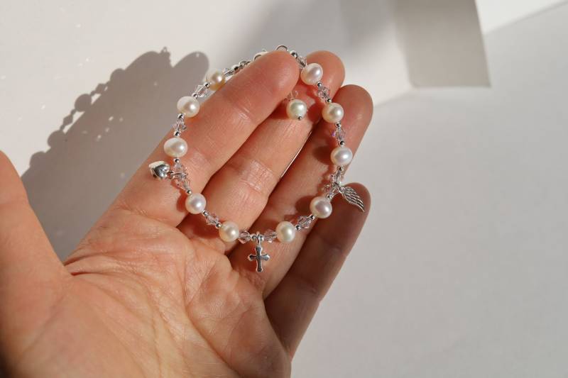 Echte Perle Armband, Erste Kommunion Geschenk Mädchen, Taufe Taufgeschenk, Blumenmädchen von GraceJewelryUS