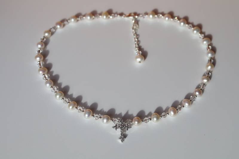 Süßwasserperle Halskette, Erste Kommunion Geschenk, Taufe Taufgeschenk, Konfirmation von GraceJewelryUS