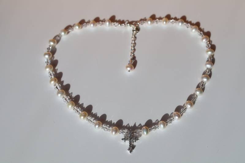 Süßwasserperle Halskette, Erste Kommunion Geschenk, Taufe Taufgeschenk, Konfirmation von GraceJewelryUS