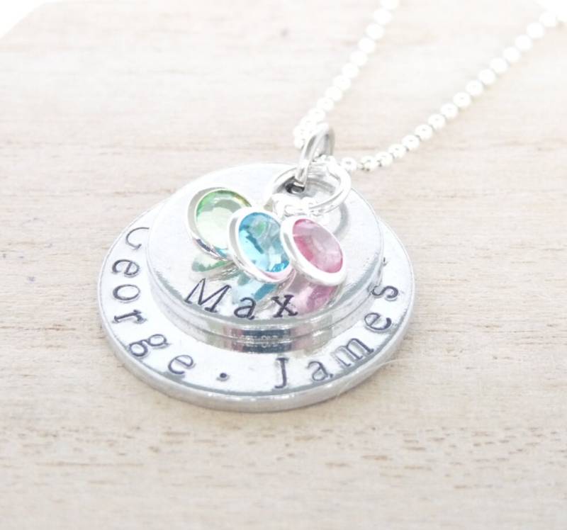 Personalisierte Halskette Für Mutter Großmutter Geschenk Handgestempelte Kinder Familiennamen Birthstones Damen Schmuck Weihnachten von GraceMorganDesigns