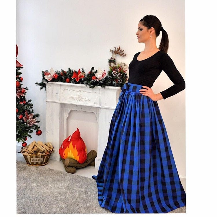 Blauer Karo Rock Mit Taschen/ Tartan Rock/ Boden Länge Maxi Trennt Und Schwarzer Alle Größen Blauer Karo Rock Mit Taschen/ Tartan Rock/ Boden Länge Maxi Trennt Und Schwarzer Alle Größen von GraceOfEurope